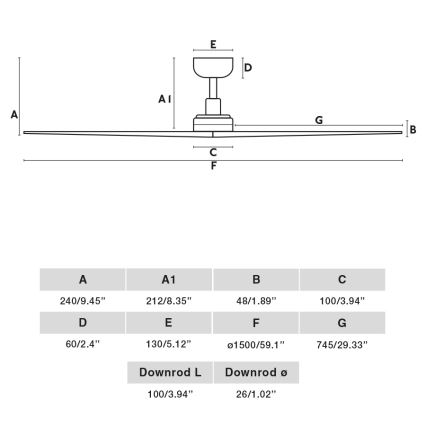 FARO 34282 - Plafondventilator KLIM L dennenhout/zwart Ø 150 cm + afstandsbediening