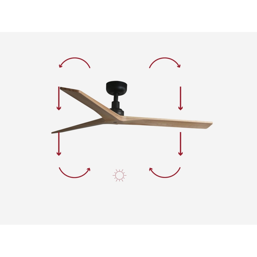 FARO 34283 - Plafondventilator KLIM M dennenhout/zwart Ø 125 cm + afstandsbediening