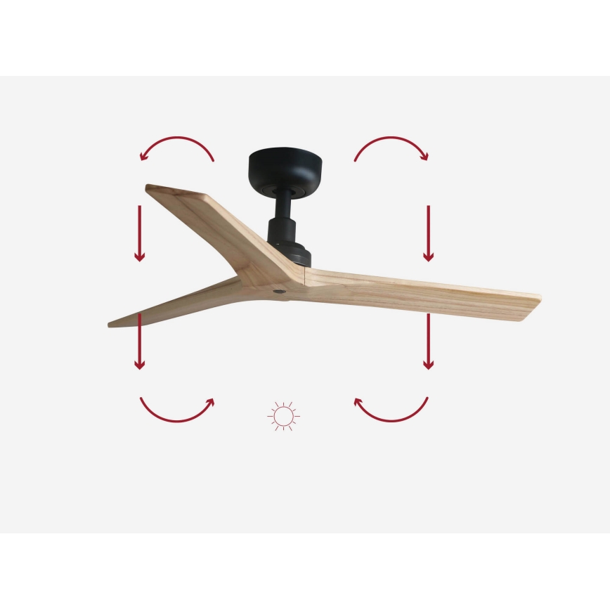 FARO 34284 - Plafondventilator KLIM S grenen/zwart diameter 92,5 cm + afstandsbediening
