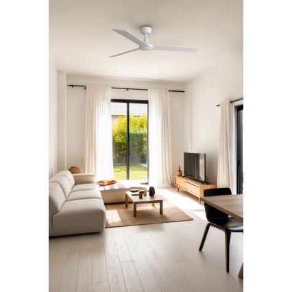 FARO 34297WT - Ventilateur de plafond RUDDER L blanc/beige d. 132 cm Wi-Fi Tuya + Télécommande