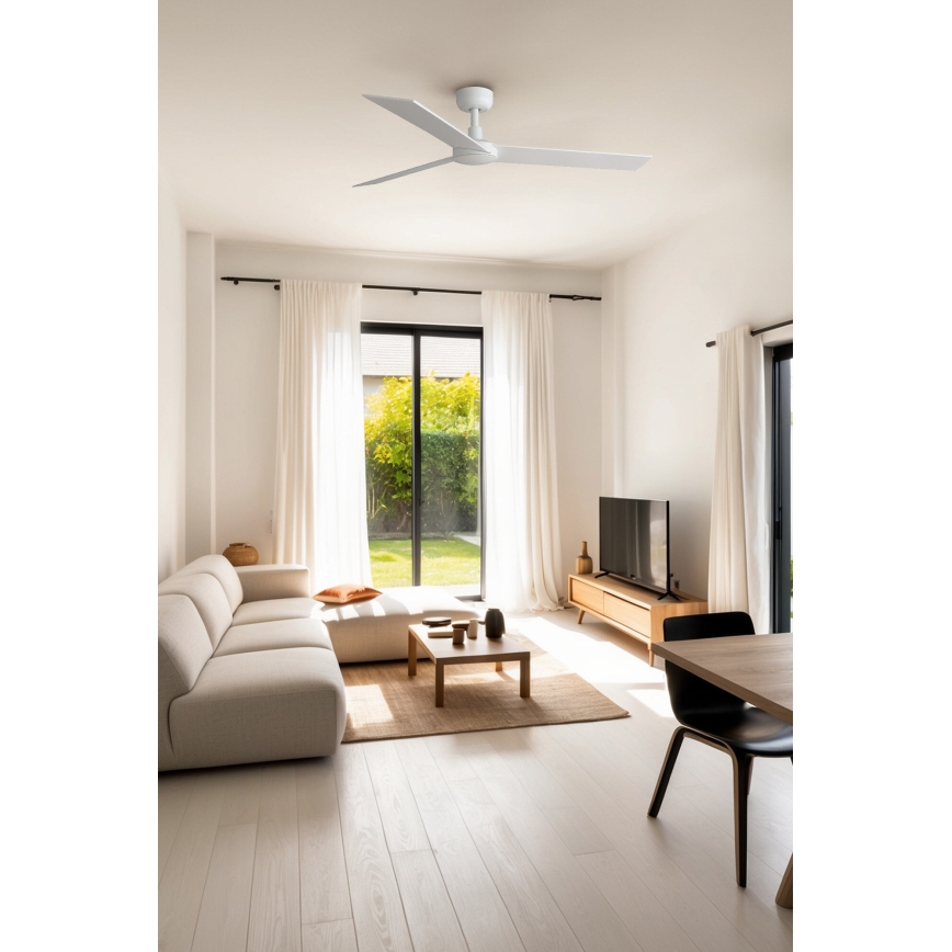 FARO 34297WT - Ventilateur de plafond RUDDER L blanc/beige d. 132 cm Wi-Fi Tuya + Télécommande