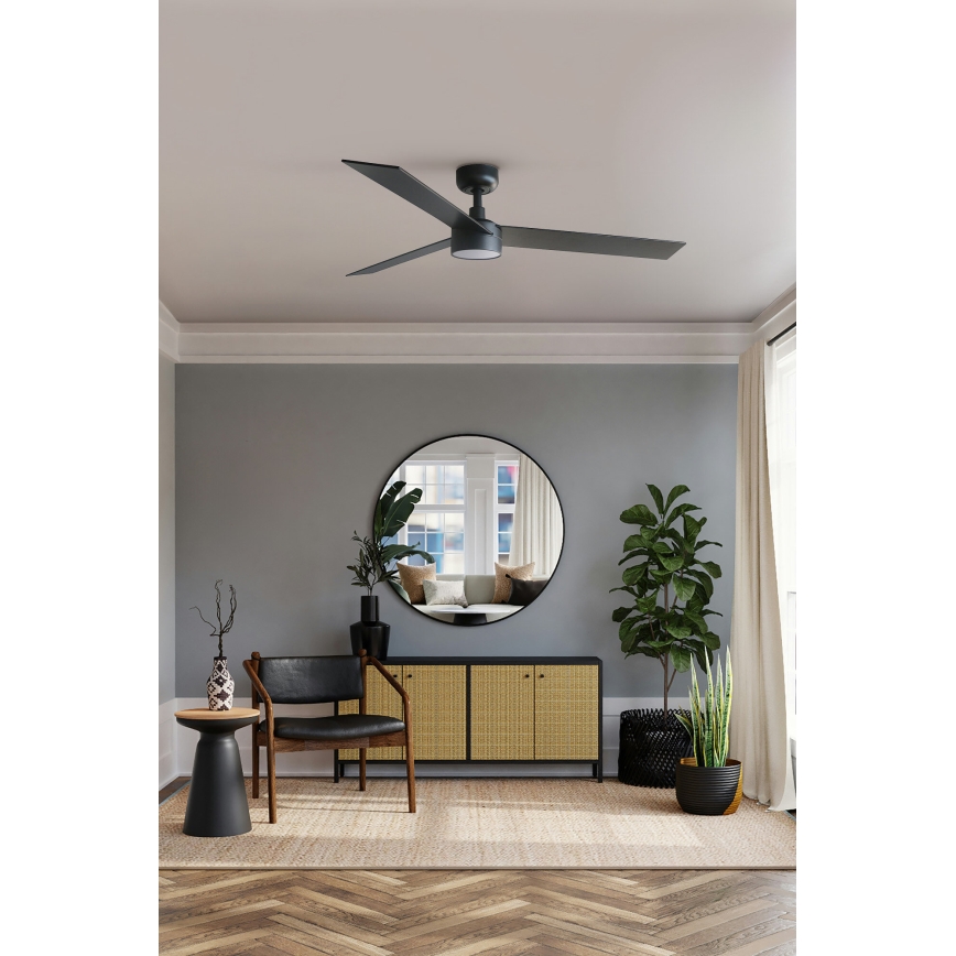 FARO 34298WT-1TW - Ventilateur de plafond à intensité variable RUDDER L LED/18W/230V 2700/4350/6000K noir d. 132 cm Wi-Fi Tuya + Télécommande