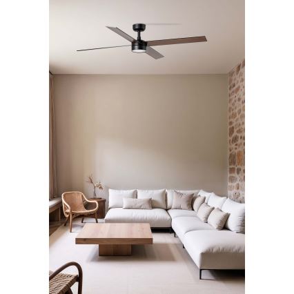 FARO 34356WT1S - Ventilateur de plafond LED à intensité variable RUDDER L LED/18W/230V 2700/3000/4000K Ø 132 cm marron/noir Wi-Fi Tuya + télécommande