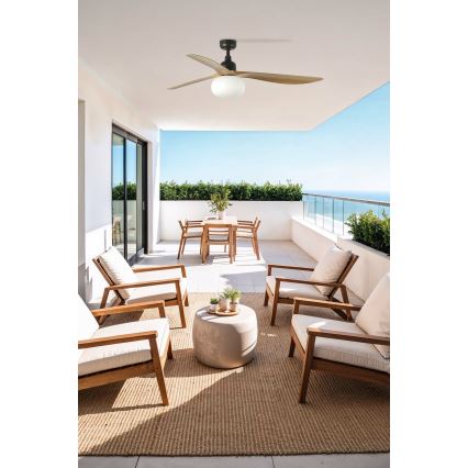 FARO 34360WT-11L - Ventilateur de plafond OUTWOOD L 1xE27/15W/230V marron/noir Ø 150 cm Wi-Fi Tuya IP44 + télécommande