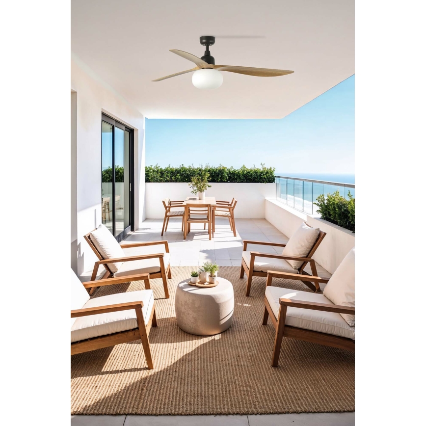 FARO 34360WT-11L - Ventilateur de plafond OUTWOOD L 1xE27/15W/230V marron/noir Ø 150 cm Wi-Fi Tuya IP44 + télécommande