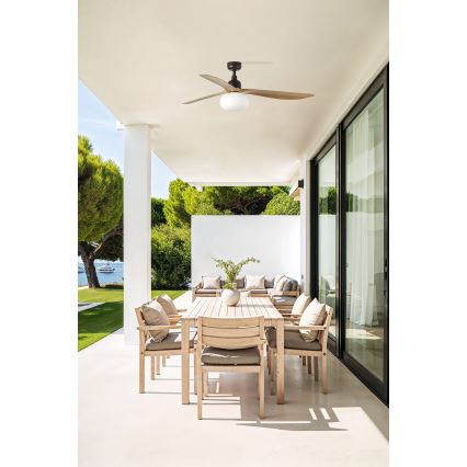 FARO 34360WT-11L - Ventilateur de plafond OUTWOOD L 1xE27/15W/230V marron/noir Ø 150 cm Wi-Fi Tuya IP44 + télécommande