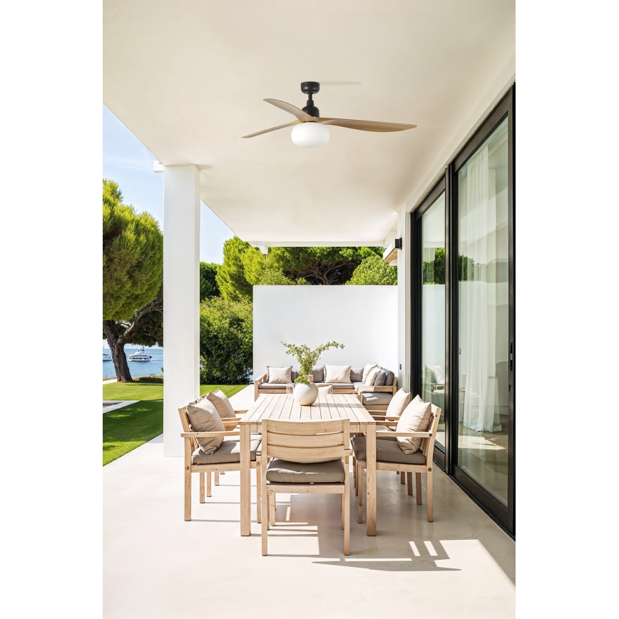 FARO 34360WT-11L - Ventilateur de plafond OUTWOOD L 1xE27/15W/230V marron/noir Ø 150 cm Wi-Fi Tuya IP44 + télécommande