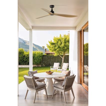 FARO 34360WT - Ventilateur de plafond OUTWOOD L marron/noir Ø 150 cm Wi-Fi Tuya IP44 + télécommande