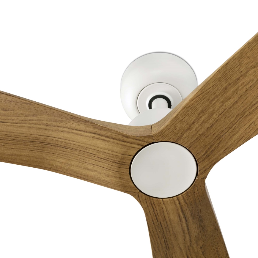 FARO 34361WT - Ventilateur de plafond OUTWOOD L marron/blanc, diamètre 150 cm Wi-Fi Tuya IP44 + télécommande