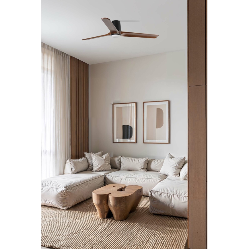 FARO 33839WT-1TW - Ventilateur de plafond à intensité variable HEYWOOD TUB L LED/10W/230V 2700/4000/6000K pin/noir d. 132 cm Wi-Fi Tuya + Télécommande