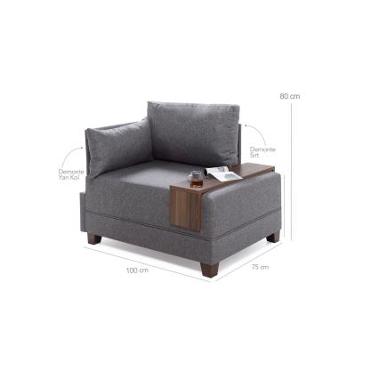 Fauteuil d'angle TULA, gris, côté gauche