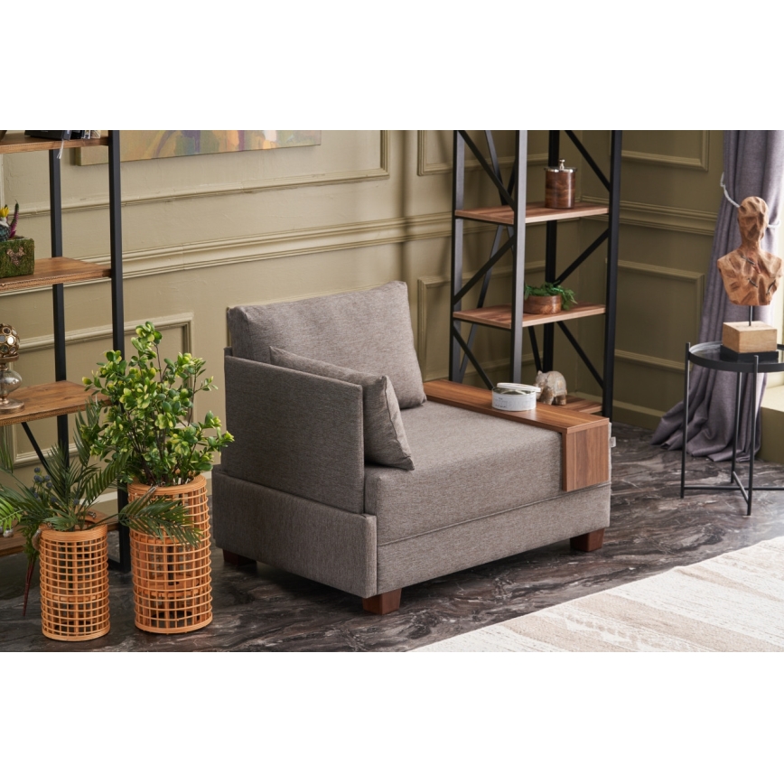 Fauteuil d'angle TULA marron, côté gauche