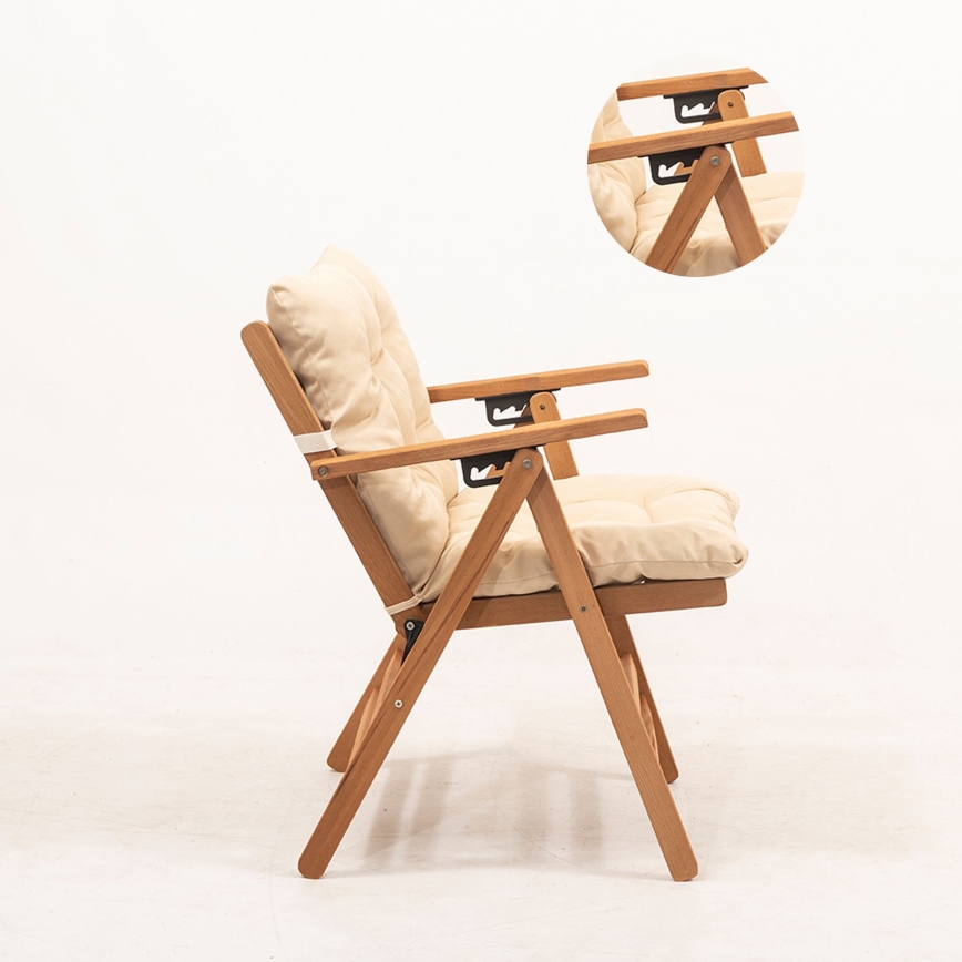 Fauteuil de jardin pliant avec coussin beige/chêne