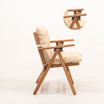 Fauteuil de jardin pliant avec coussin beige/chêne