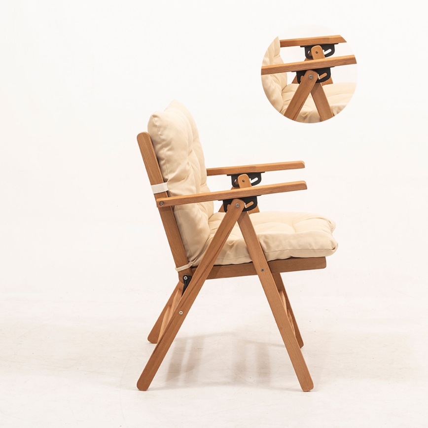 Fauteuil de jardin pliant avec coussin beige/chêne