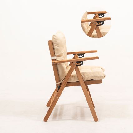 Fauteuil de jardin pliant avec coussin beige/chêne