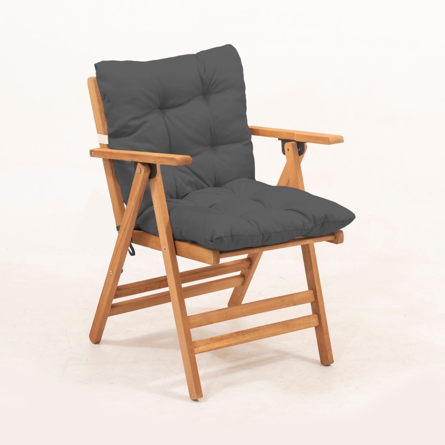 Fauteuil de jardin pliant avec coussin gris/chêne