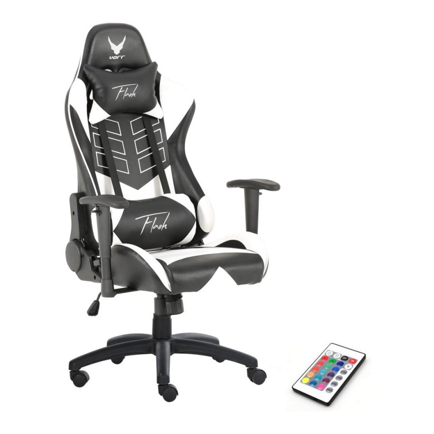 Fauteuil gaming VARR Flash avec rétro-éclairage LED RVB + télécommande noire/blanche