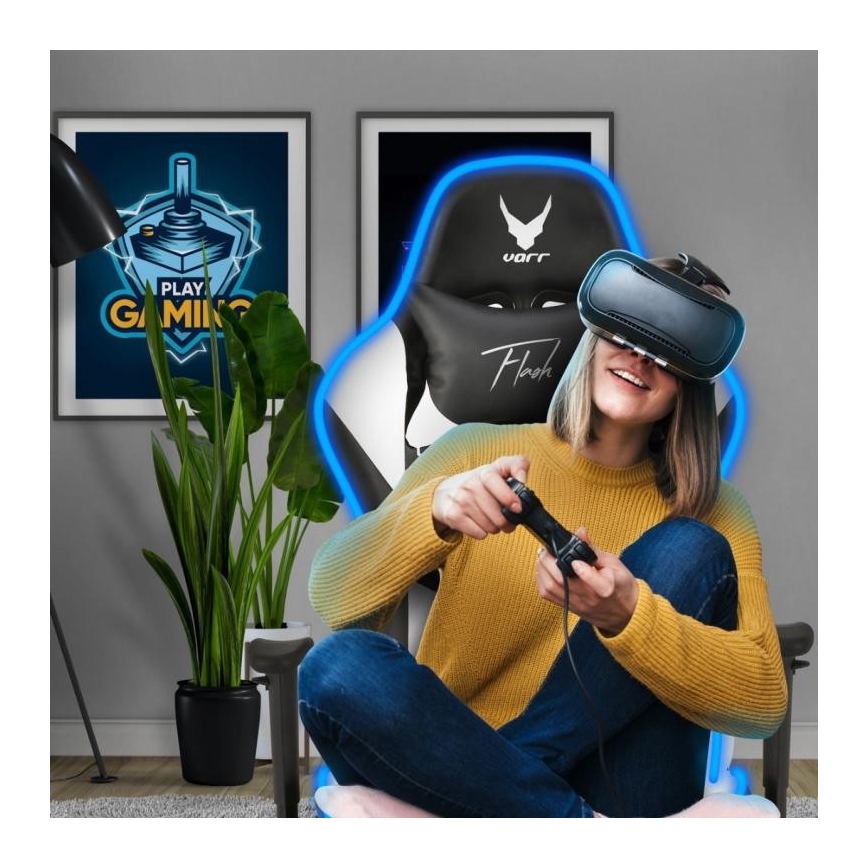 Fauteuil gaming VARR Flash avec rétro-éclairage LED RVB + télécommande noire/blanche