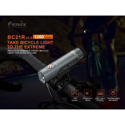 Fenix BC21RV30 - Lampe de vélo rechargeable LED/USB IP68 1200 lm 33 hrs