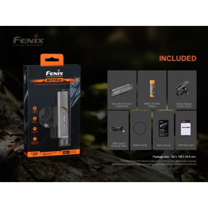 Fenix BC21RV30 - Lampe de vélo rechargeable LED/USB IP68 1200 lm 33 hrs