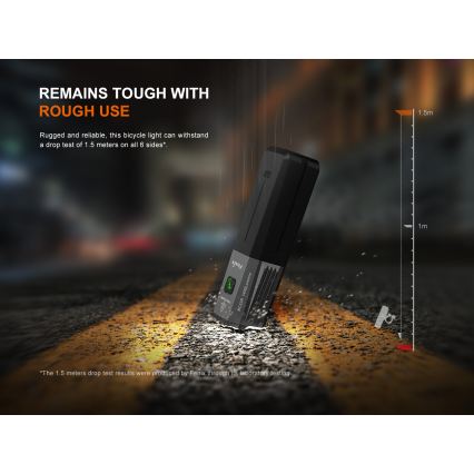 Fenix BC22R - Lampe de vélo rechargeable LED à intensité réglable LED/USB 3400 mAh IP66 1400 lm 41 h noire