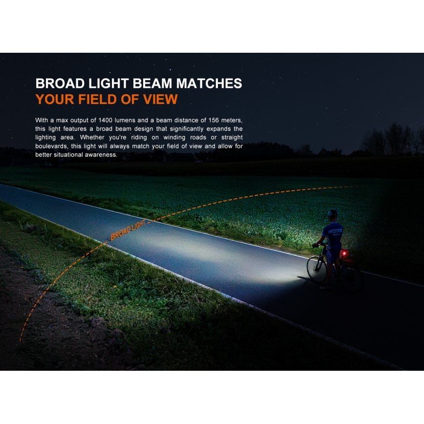 Fenix BC22R - dimbare oplaadbare LED-fietslamp LED/USB 3400 mAh IP66 1400 lm 41 h zwart