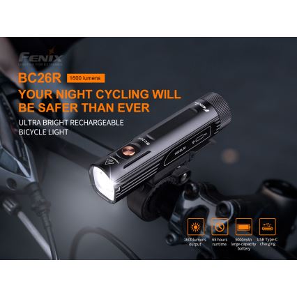 Fenix BC26R - Lampe de vélo rechargeable LED/USB IP68 1600 lm 65 hrs