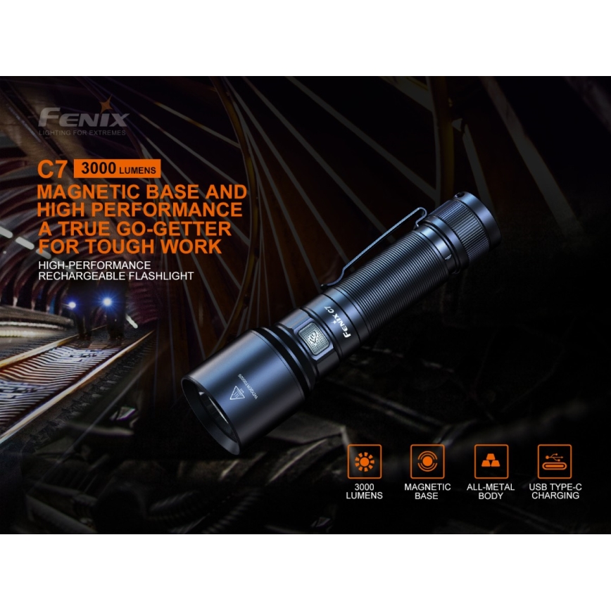 Fenix C7 - LED Dimbaar rechargeable flashlight 1xLED/1x21700 IP68 3000 lm 68 h