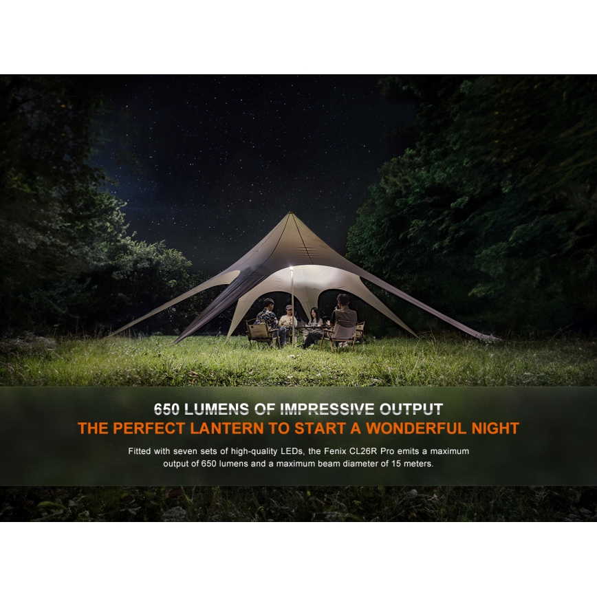 Fenix CL26RPROOLI - Lampe portable rechargeable à intensité variable LED/USB IP66 650 lumens 408 h 5000 mAh verte