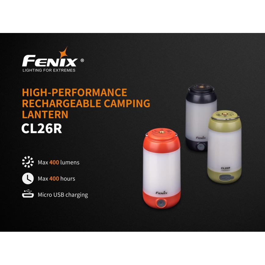 Fenix CL26RRED - LED Dimbaar draagbaar oplaadbaar lamp LED/USB/2xCR123A IP66 400 glanzend 400 h 2600 mAh oranje