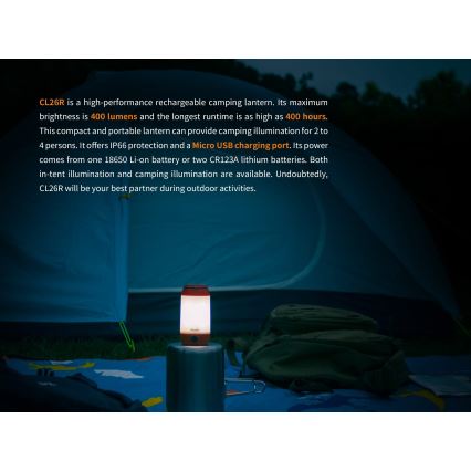 Fenix CL26RRED - LED Dimbaar draagbaar oplaadbaar lamp LED/USB/2xCR123A IP66 400 glanzend 400 h 2600 mAh oranje