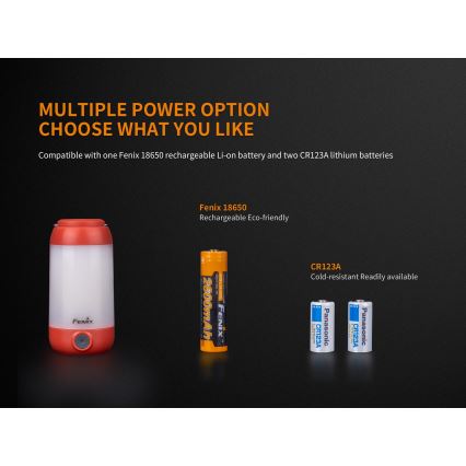 Fenix CL26RRED - LED Dimbaar draagbaar oplaadbaar lamp LED/USB/2xCR123A IP66 400 glanzend 400 h 2600 mAh oranje