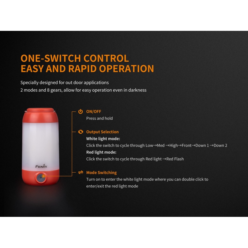 Fenix CL26RRED - LED Dimbaar draagbaar oplaadbaar lamp LED/USB/2xCR123A IP66 400 glanzend 400 h 2600 mAh oranje