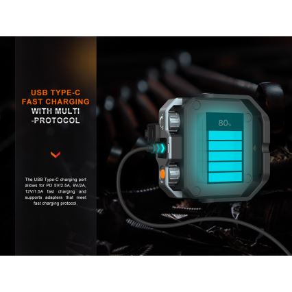 Fenix CL28R - Projecteur à intensité variable rechargeable avec une batterie portative LED/USB IP66 2000 brillant 360 h 10000 mAh