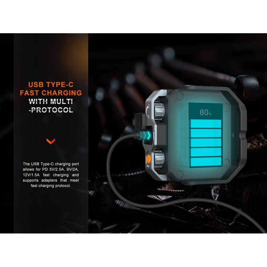 Fenix CL28R - Projecteur à intensité variable rechargeable avec une batterie portative LED/USB IP66 2000 brillant 360 h 10000 mAh
