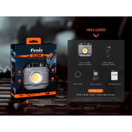 Fenix CL28R - Projecteur à intensité variable rechargeable avec une batterie portative LED/USB IP66 2000 brillant 360 h 10000 mAh