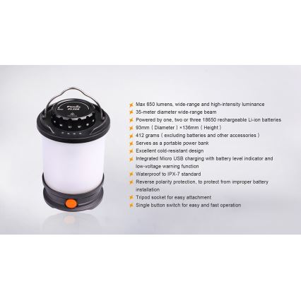 Fenix CL30R - Lampe portable rechargeable LED/USB IPX7 650 lm 300 h