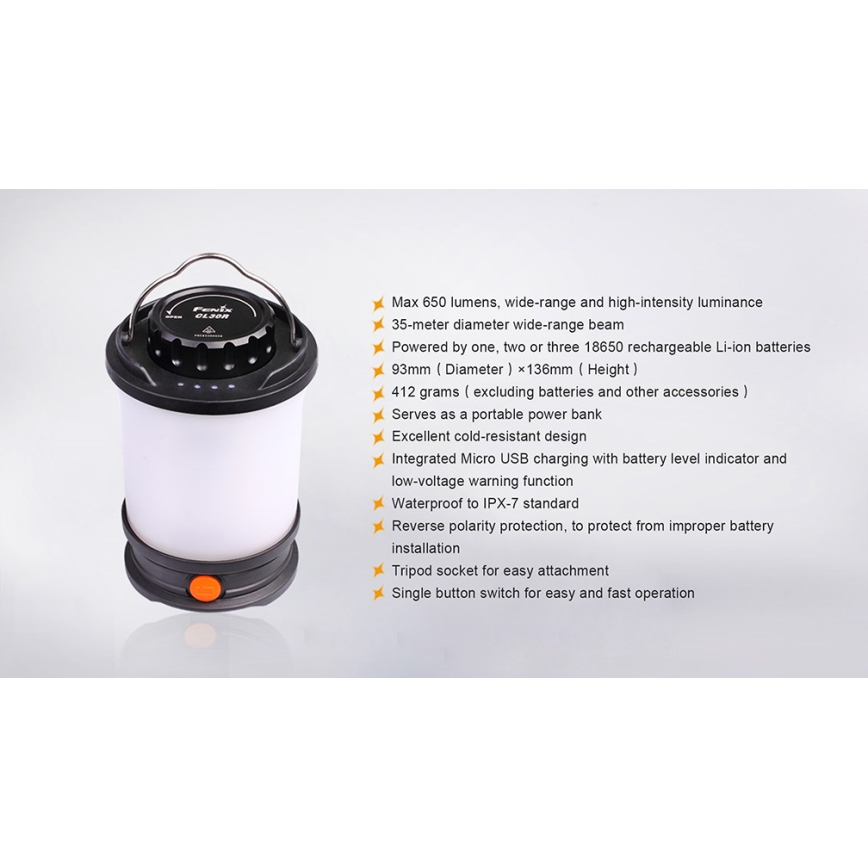 Fenix CL30R - LED draagbare oplaadbare lamp LED/USB/6xCR123A IPX7 650 lm 300 h 2600 mAh