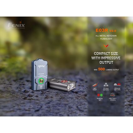 Fenix E03RV20GREY - LED Oplaadbare zaklamp LED/USB IP66 500 glanzend 30 h 400 mAh