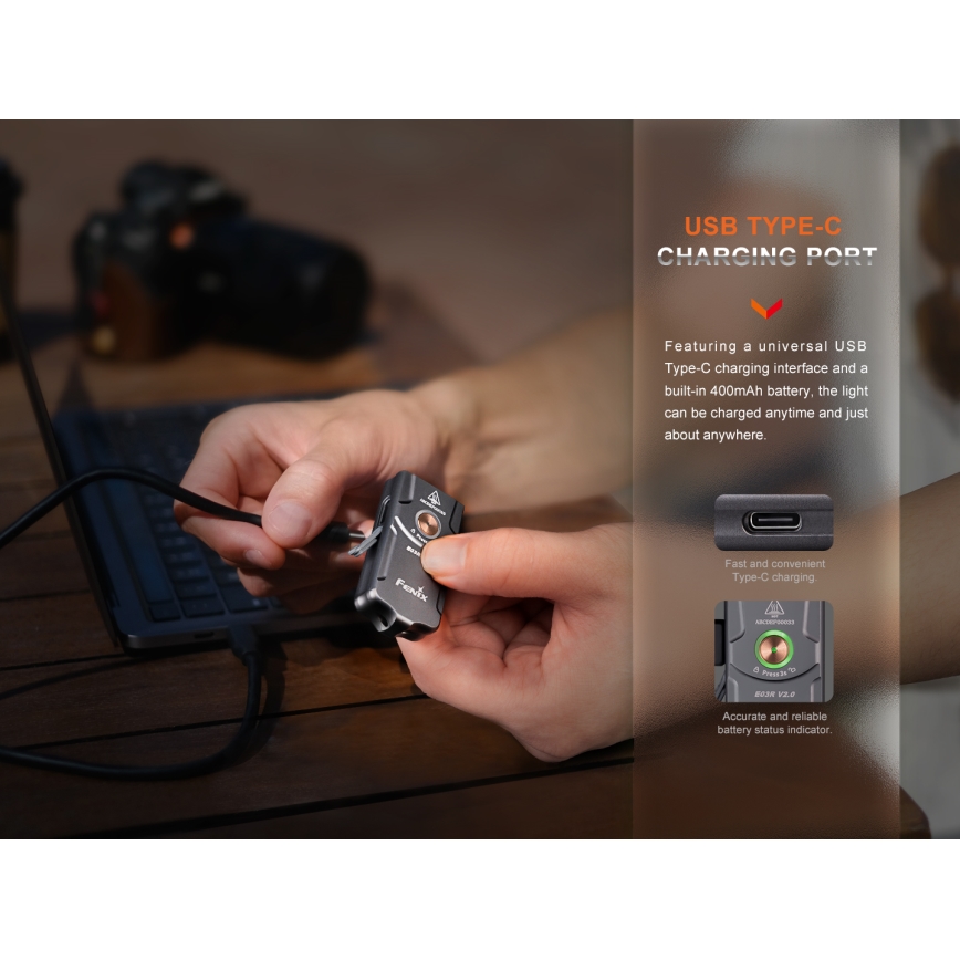 Fenix E03RV20GREY - LED Oplaadbare zaklamp LED/USB IP66 500 glanzend 30 h 400 mAh