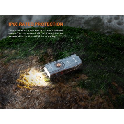 Fenix E06RGRY - Lampe torche UV à intensité variable rechargeable LED/USB IP66 700 brillant 60 h gris
