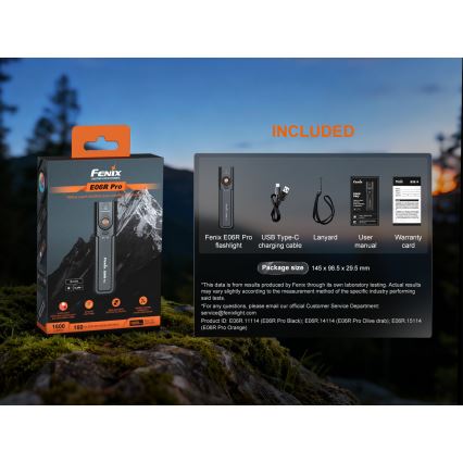 Fenix E06RPROEUBLC- Lampe de poche LED rechargeable à intensité réglable LED/USB 1650 mAh IP66 1600 lm 111 h noire