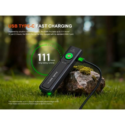 Fenix E06RPROEUBLC- Lampe de poche LED rechargeable à intensité réglable LED/USB 1650 mAh IP66 1600 lm 111 h noire