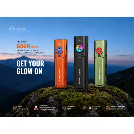 Fenix E06RPROEUOLI - Dimbare oplaadbare LED-zaklamp (LED/USB), 1650 mAh, IP66, 1600 lm, 111 uur, groen