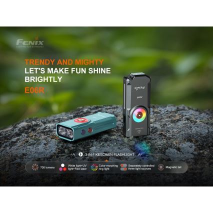 Fenix E06RTKS - LED Dimbaar oplaadbaar zaklamp UV LED/USB IP66 700 lm 60 h 750 mAh turquoise