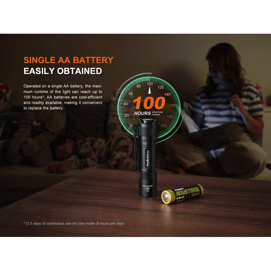 Fenix E12V30 - Lampe de poche LED rechargeable à intensité réglable LED/1xAA 2000 mAh IP68 200 lm 100 h noire