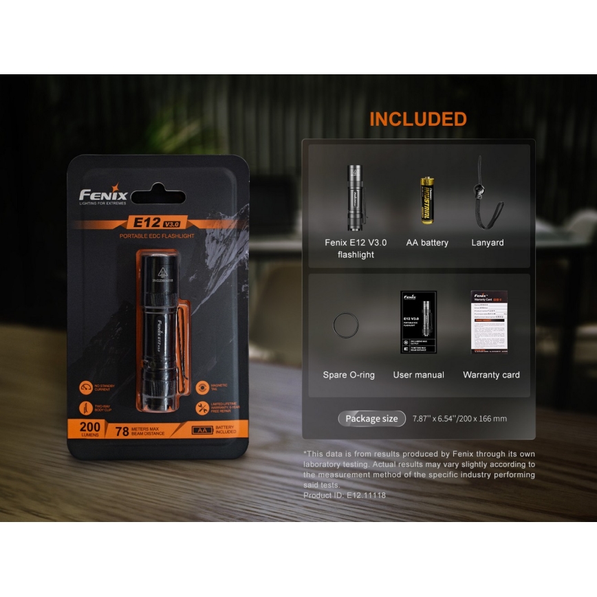 Fenix E12V30 - dimbare oplaadbare LED-zaklamp LED/1xAA 2000 mAh IP68 200 lm 100 h zwart