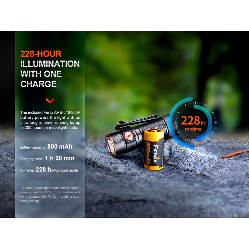Fenix E18RV20800 - Dimbare oplaadbare LED-zaklamp LED/USB/1xCR123A 800 mAh IP68 1200 lm 200 h zwart