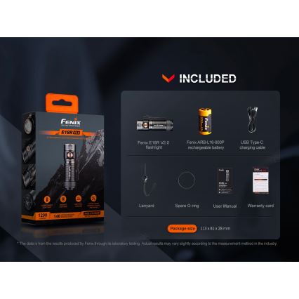 Fenix E18RV20800 - Dimbare oplaadbare LED-zaklamp LED/USB/1xCR123A 800 mAh IP68 1200 lm 200 h zwart